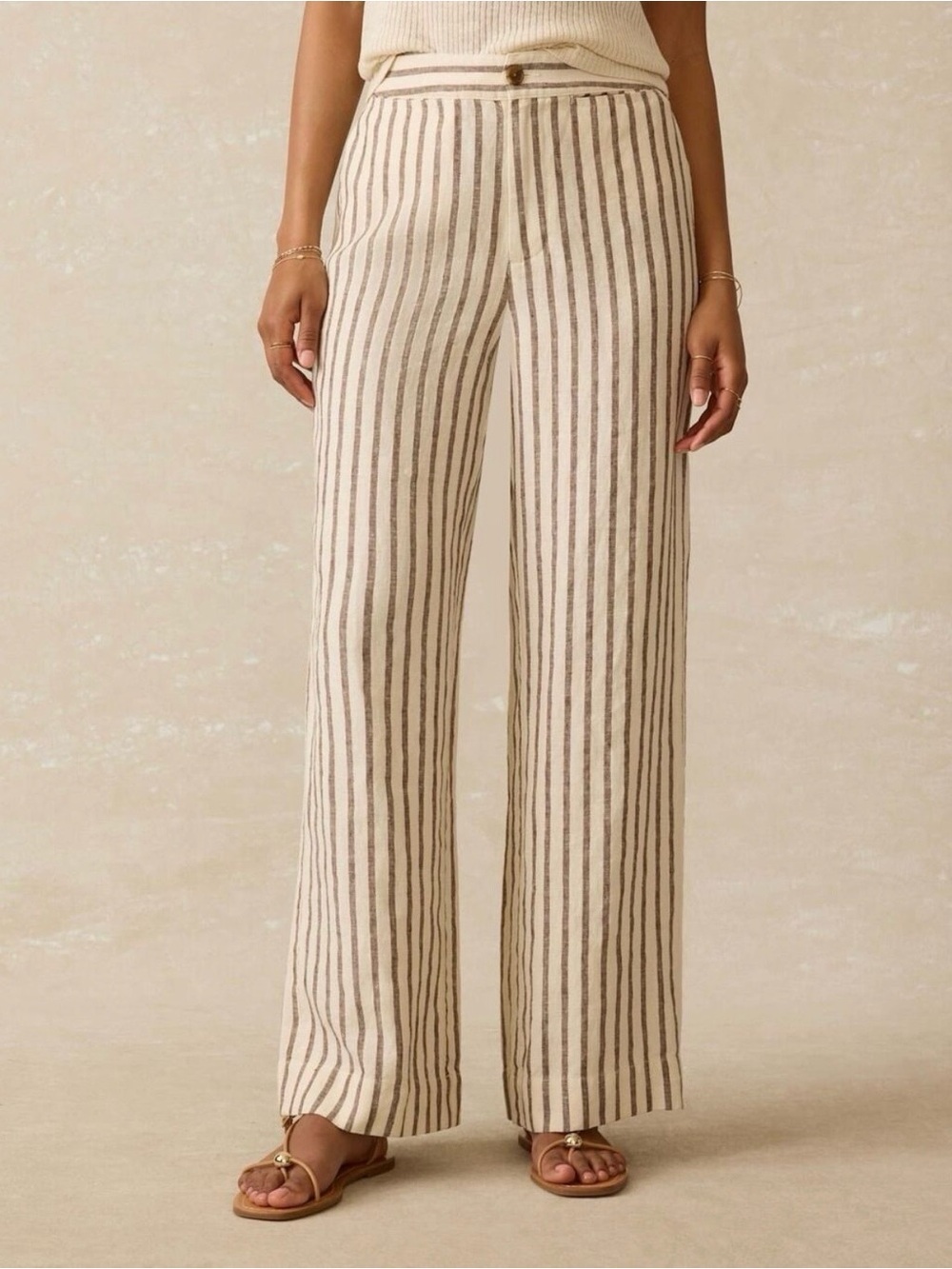 Faherty Linen Wide Leg Striped Pants